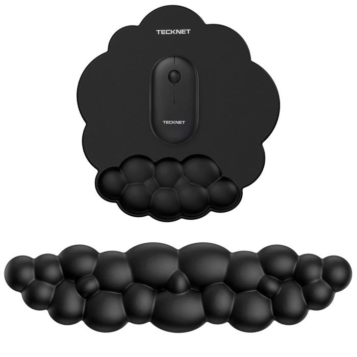 TECKNET Cloud Mouse Pad with Wrist Rest MGM01142, Ergonomic PU Leather Memory Foam Keyboard Mouse Wrist Rest Set for Office Gaming