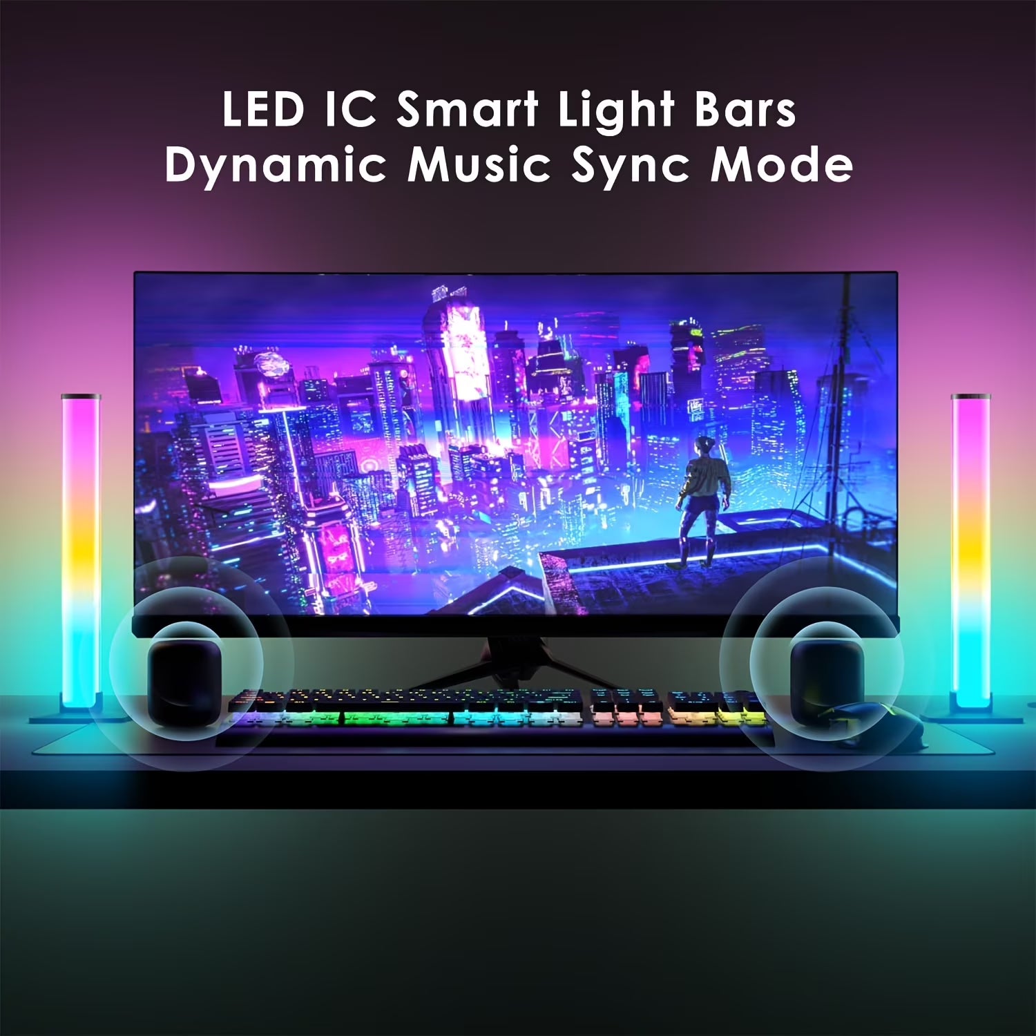 RGB Light Bar, 17" LED Light Bar 360 Degree Emitting, 16 Million colors, APP Control USB Powered, Color Changing TV Backlight, Ambient Lighting for Desk, PC, Gaming, Party, 2 Pack