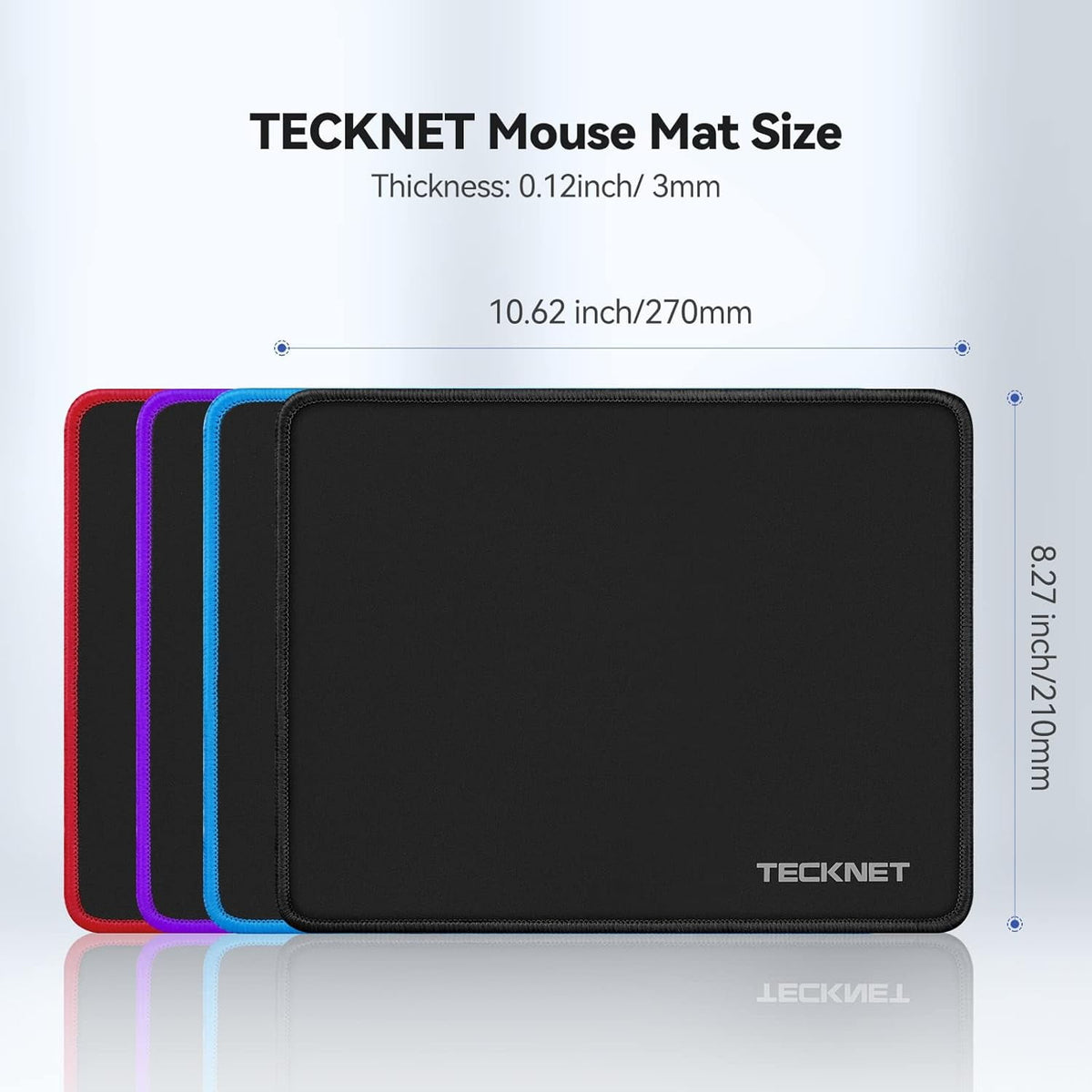 TECKNET BASICS Mouse Pad with Anti-fray Stitching, Waterproof Non-Slip Base, Stitched Edges Gaming Mouse Mat for Laptop, Compatible with Laser/Optical Mice -Black