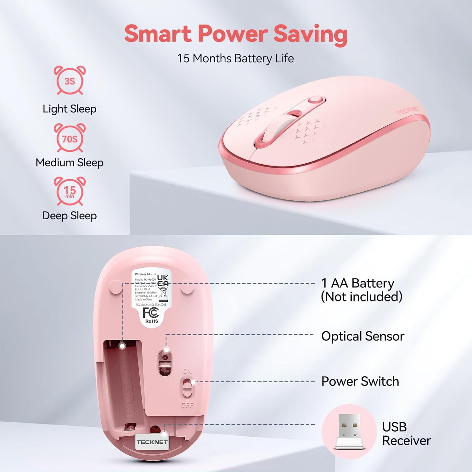 Wireless Mouse, 2.4G Quiet Computer Mouse with USB Receiver, 4 Buttons Portable Cordless Mice for Chromebook, Laptop, PC, Mac, 800/1200/1600 DPI