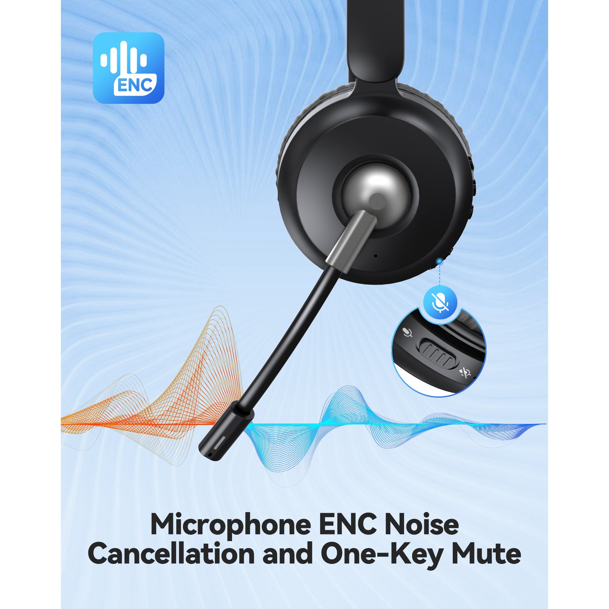 TECKNET Wireless Headset, Bluetooth Headset with Noise Cancelling Microphone - Rechargeable Bluetooth V5.2 Headphones, 50H Playtime & Mic Mute, On Ear Headphones for Trucker/Remote Work/Call Center