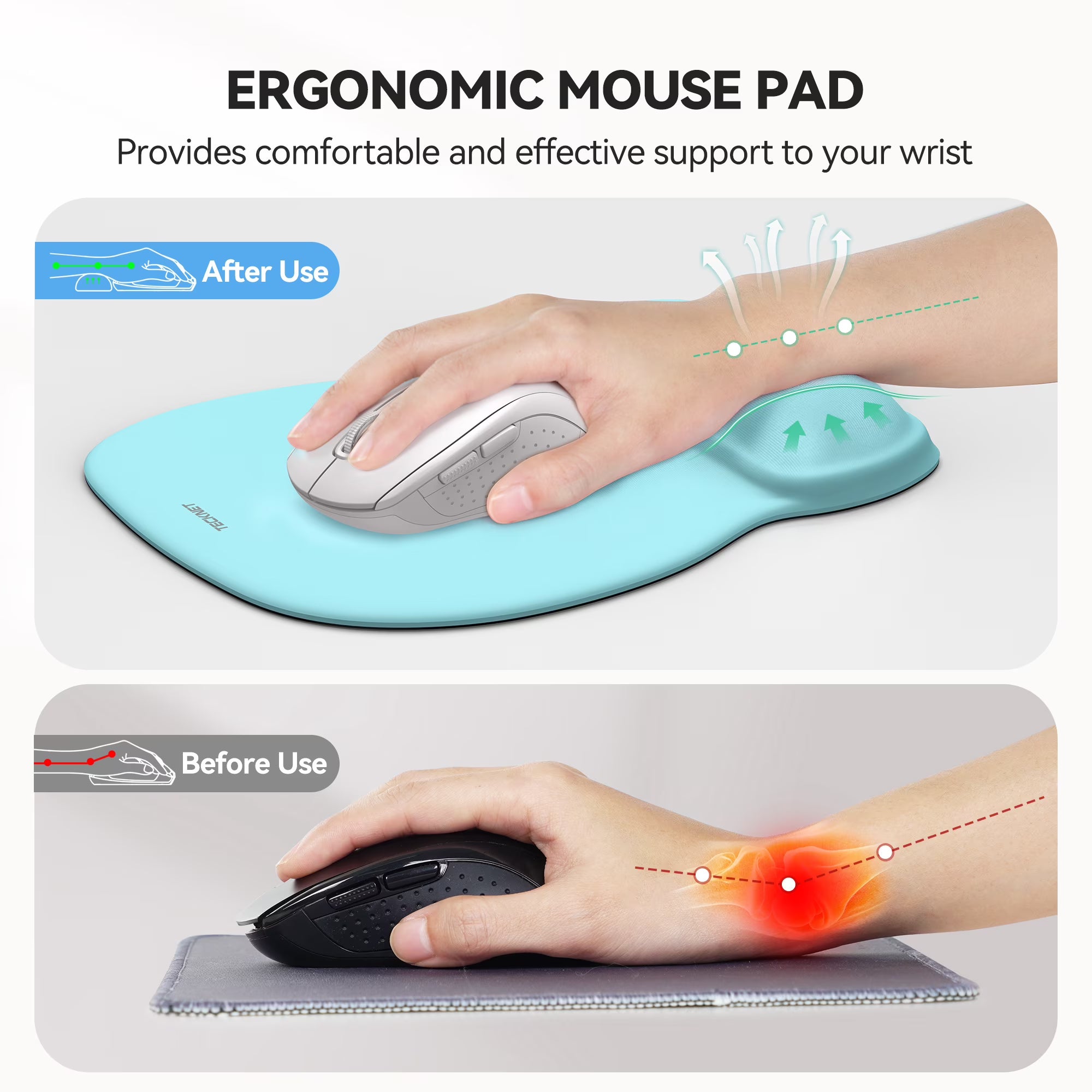 TECKNET Gel Mouse Pad with Wrist Rest, Ergonomic Office Mousepad with Wrist Support - Non-Slip & Smooth Surface Comfortable Desk Accessories Mat for Office, Gaming and Study - LT.Blue