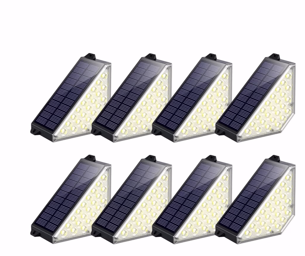 TECKNET Solar Step Lights for Outside, 2 Modes Brightness Adjustable, 24 LEDs Solar Stair Lights Outdoor, IP67 Waterproof Deck Light for Yard, Porch, Front Door, Patio, Garden