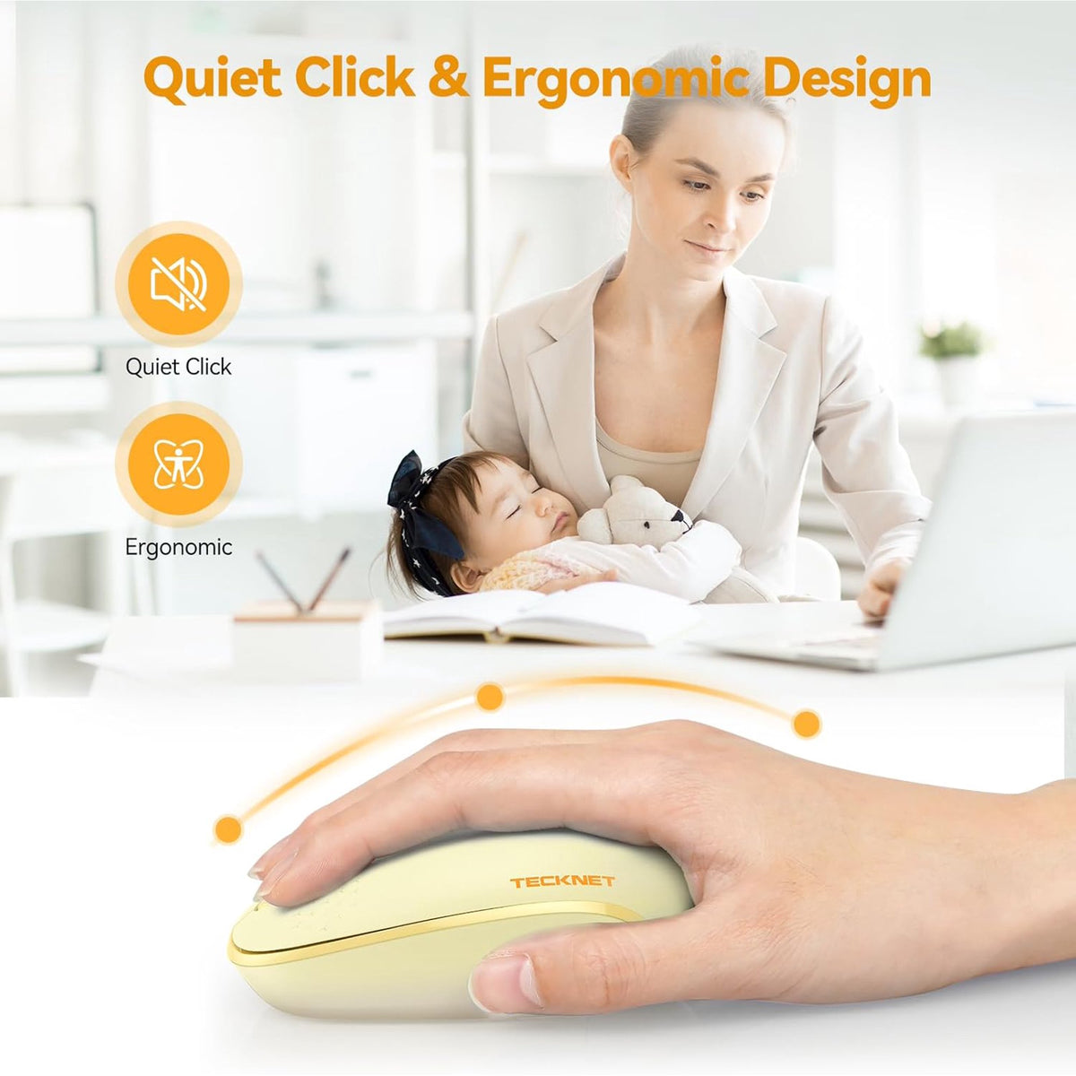 Wireless Mouse, 2.4G Quiet Computer Mouse with USB Receiver, 4 Buttons Portable Cordless Mice for Chromebook, Laptop, PC, Mac, 800/1200/1600 DPI