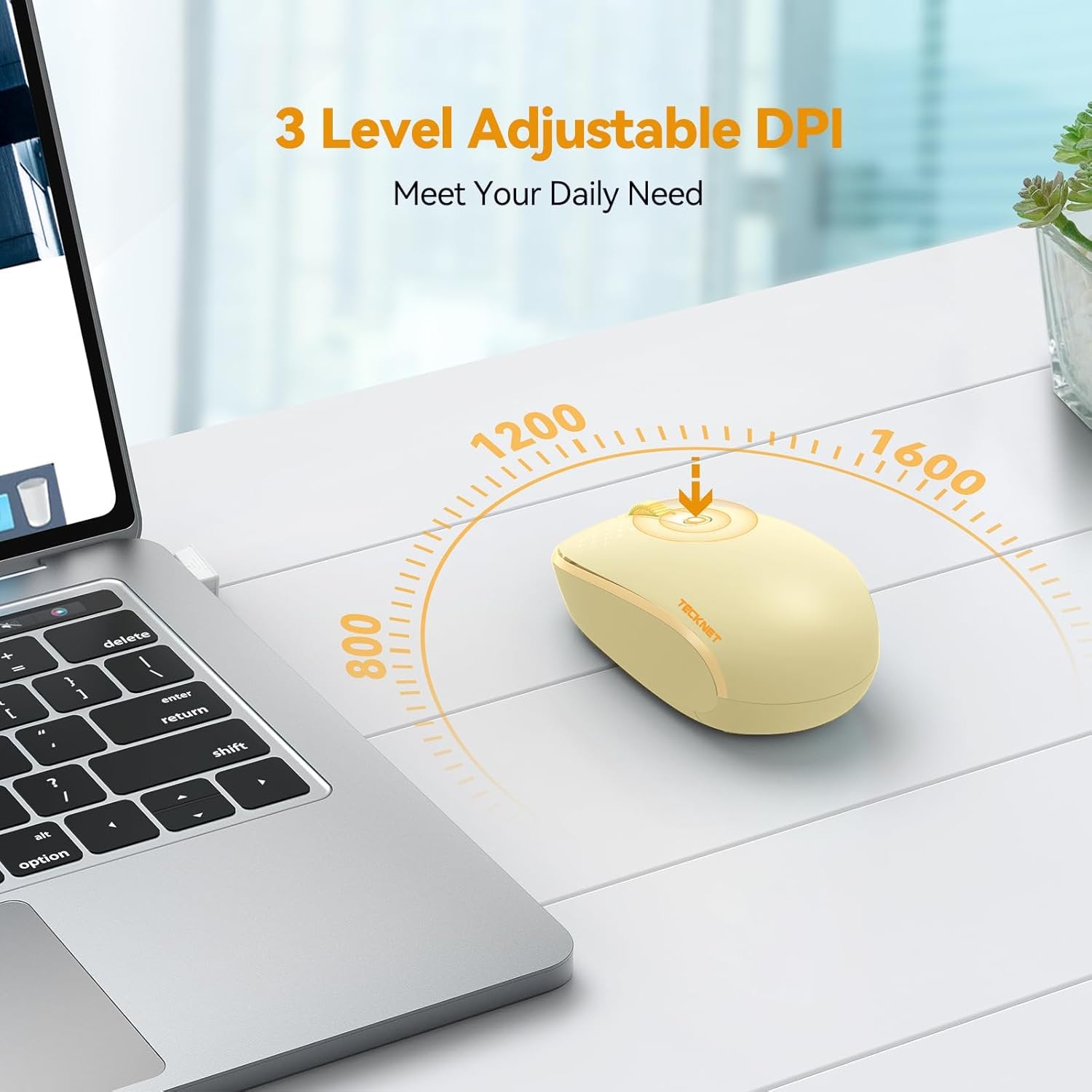 Wireless Mouse, 2.4G Quiet Computer Mouse with USB Receiver, 4 Buttons Portable Cordless Mice for Chromebook, Laptop, PC, Mac, 800/1200/1600 DPI