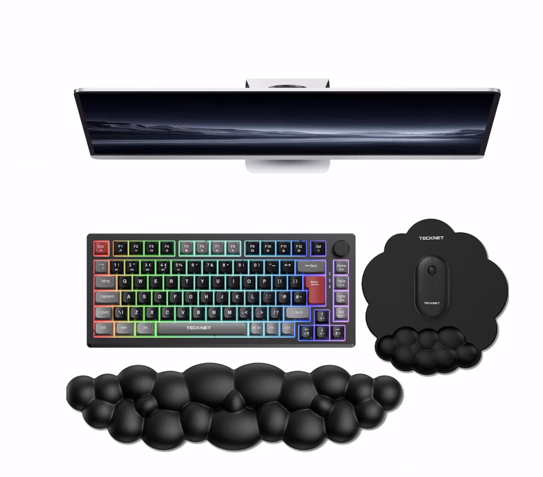 TECKNET BASICS Cloud Ergonomic Mouse Pad with Wrist Rest, Memory Foam Support & Non-Slip Base for Pain Relief, Office & Gaming， Black