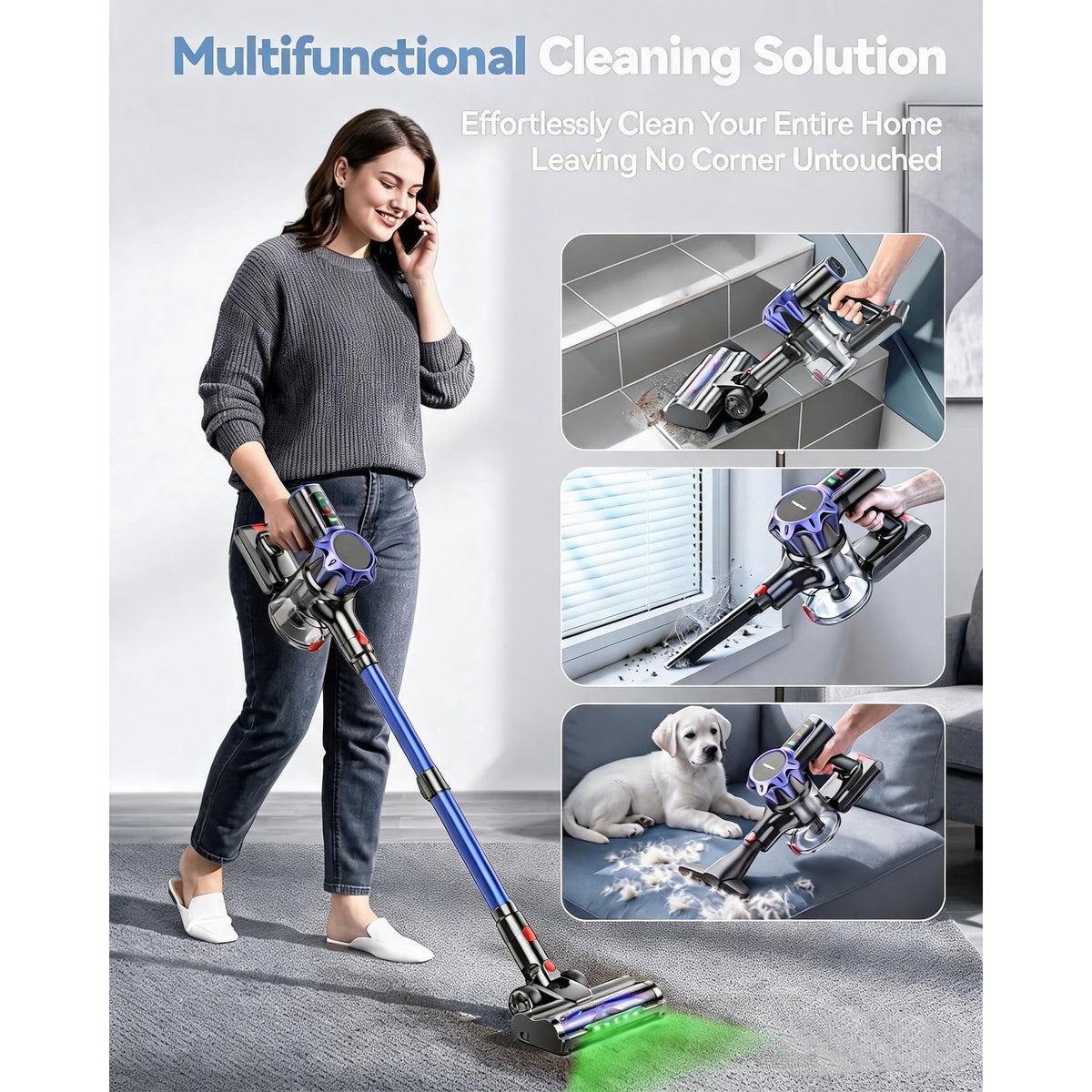 TechRise Basic 550W/45kPa Cordless Vacuum,60Mins Runtime Lightweight Stick Vacuum for Hardwood Floor Carpet Pet Hair
