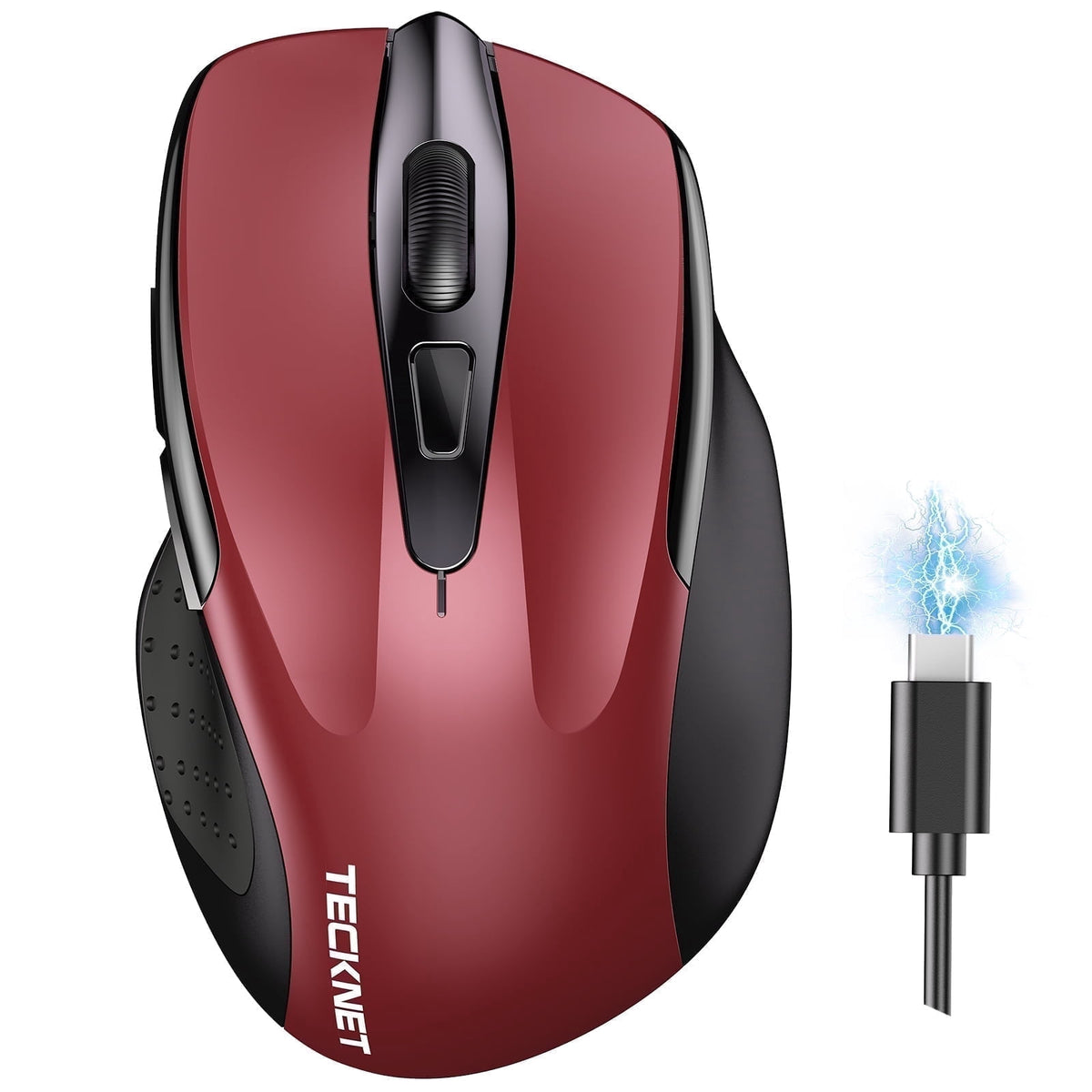 TECKNET Wireless Mouse (BT5.0/3.0 & 2.4G) Rechargeable 4800 DPI Silent USB A & Bluetooth Mouse 6 Buttons, Wide Compatibility - Red