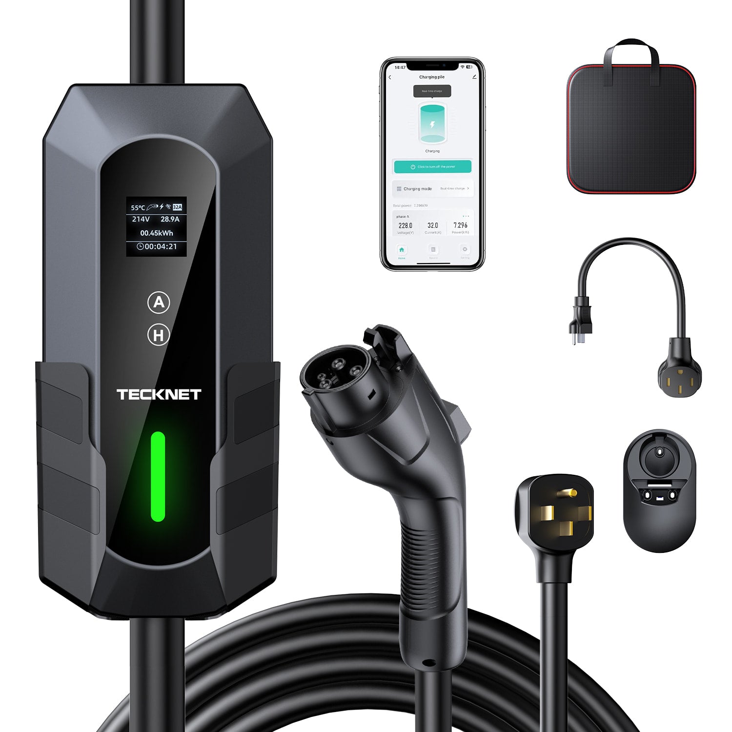 TECKNET Level 2 Portable EV Charger, 32 Amp 240V