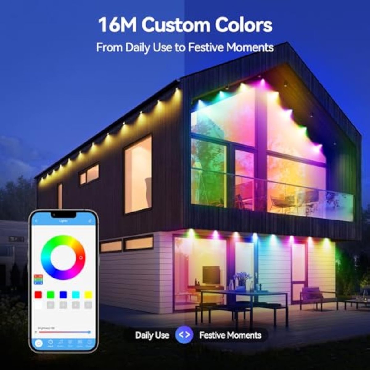 TECKNETTECKNET 100FT Outdoor Smart RGBIC LED Lights – Preset/DIY Modes, Music Sync, IP67 Waterproof (Holiday/Party) - [Color/Material] [Main Feature] for [Target Device/Scenario]