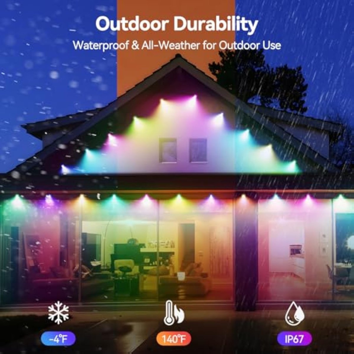 TECKNETTECKNET 100FT Outdoor Smart RGBIC LED Lights – Preset/DIY Modes, Music Sync, IP67 Waterproof (Holiday/Party) - [Color/Material] [Main Feature] for [Target Device/Scenario]