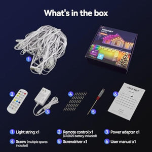 TECKNETTECKNET 100FT Outdoor Smart RGBIC LED Lights – Preset/DIY Modes, Music Sync, IP67 Waterproof (Holiday/Party) - [Color/Material] [Main Feature] for [Target Device/Scenario]