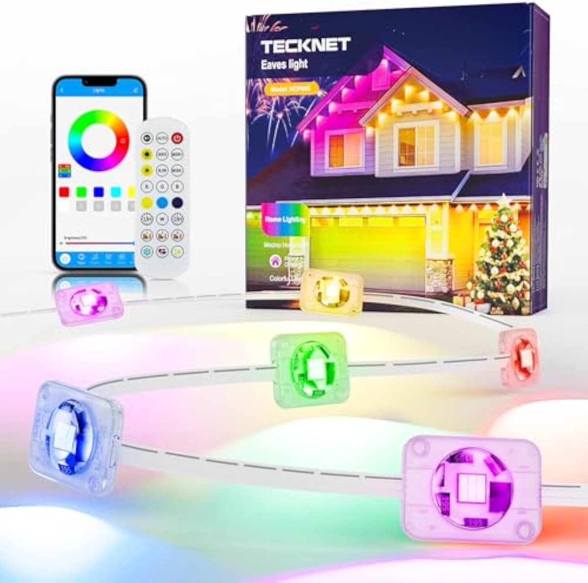 TECKNETTECKNET 100FT Outdoor Smart RGBIC LED Lights – Preset/DIY Modes, Music Sync, IP67 Waterproof (Holiday/Party) - [Color/Material] [Main Feature] for [Target Device/Scenario]