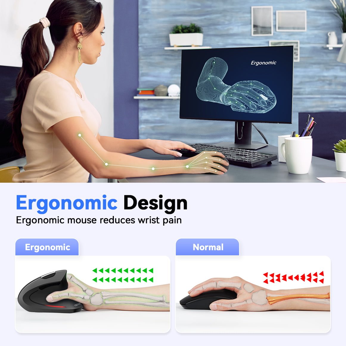 TECKNETTECKNET 2.4G Ergonomic Wireless Mouse With 4800 DPI - [Color/Material] [Main Feature] for [Target Device/Scenario]