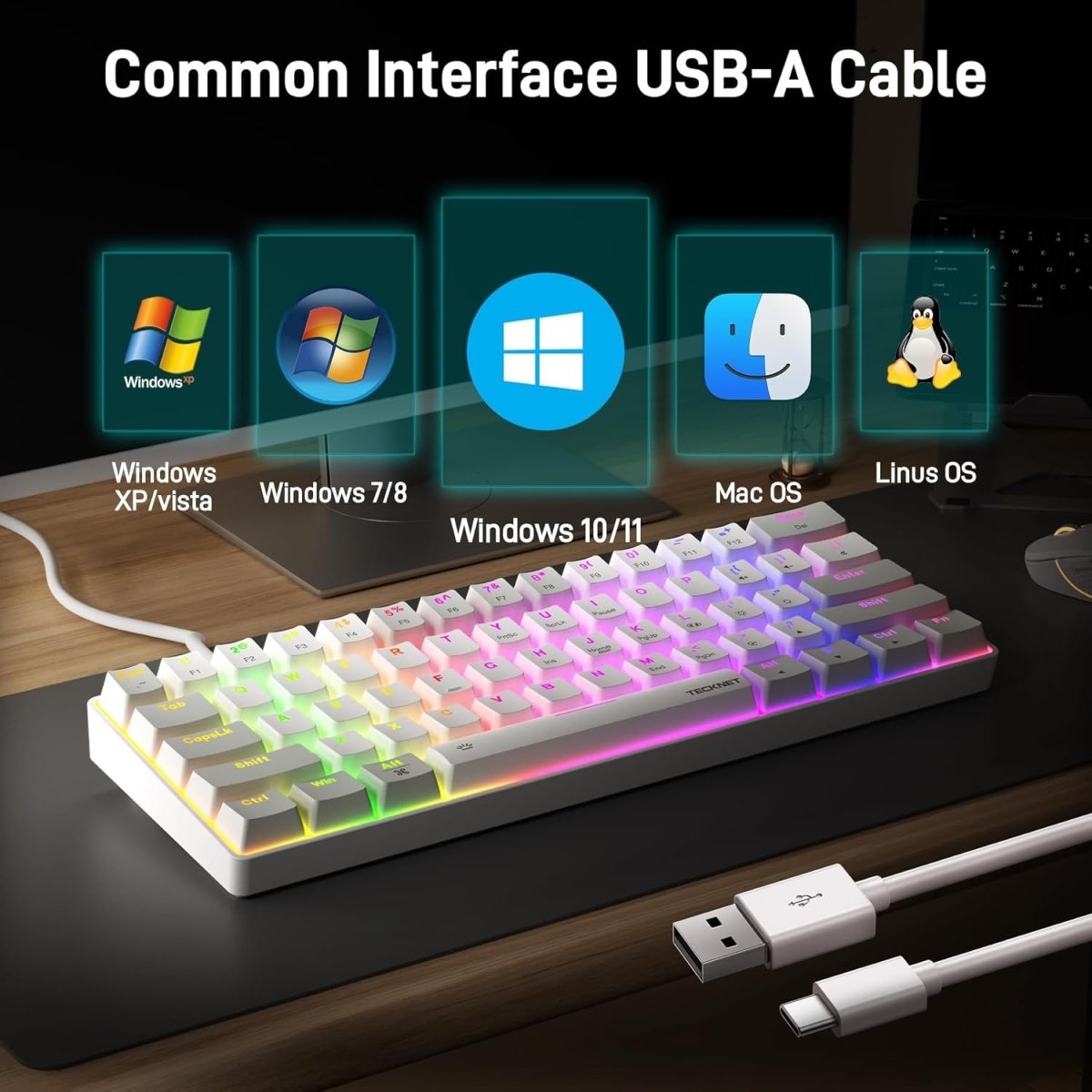 TECKNETTECKNET 60% Mechanical Gaming Keyboard, Ultra - Compact Wired RGB Backlit Keyboard - [Color/Material] [Main Feature] for [Target Device/Scenario]