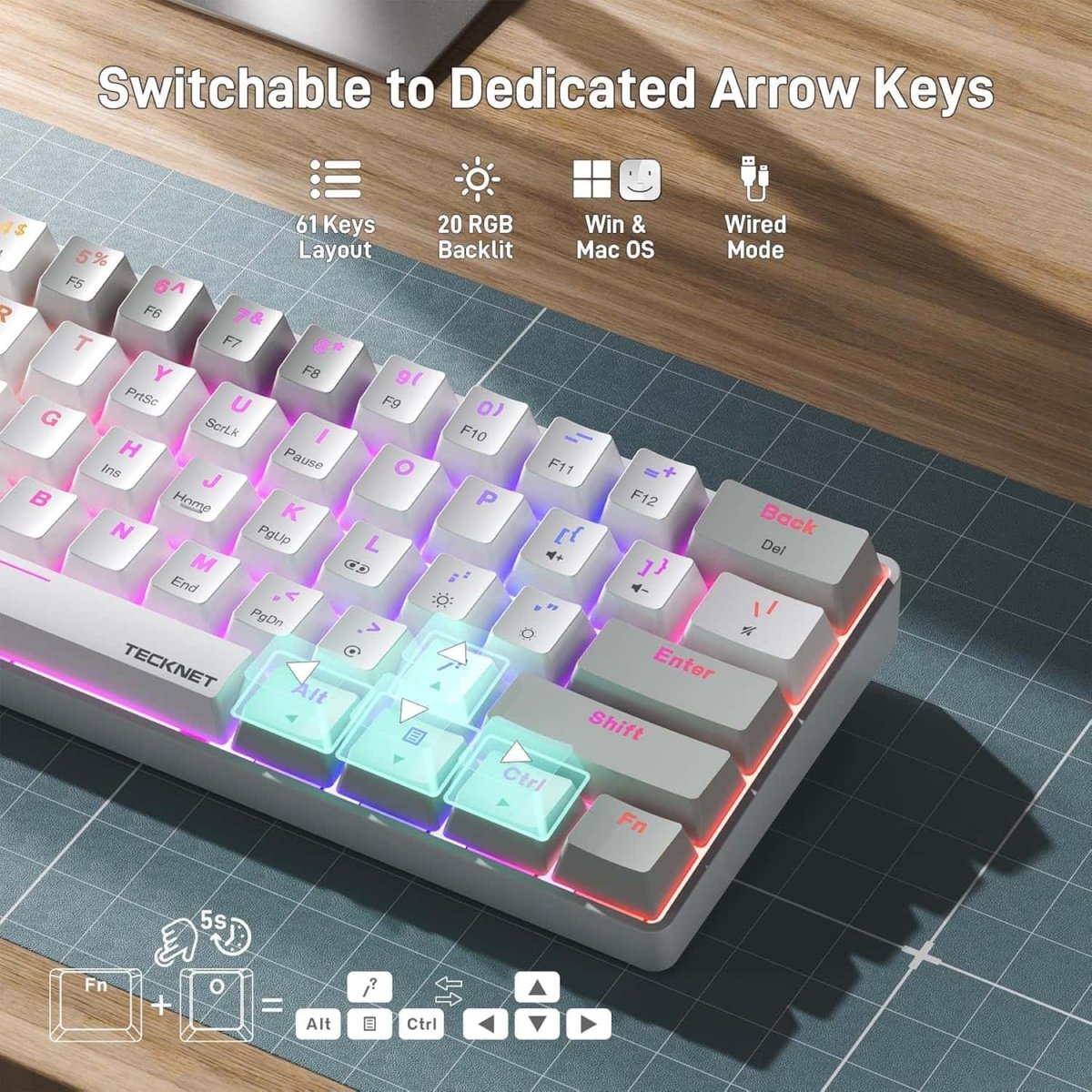 TECKNETTECKNET 60% Mechanical Gaming Keyboard, Ultra - Compact Wired RGB Backlit Keyboard - [Color/Material] [Main Feature] for [Target Device/Scenario]