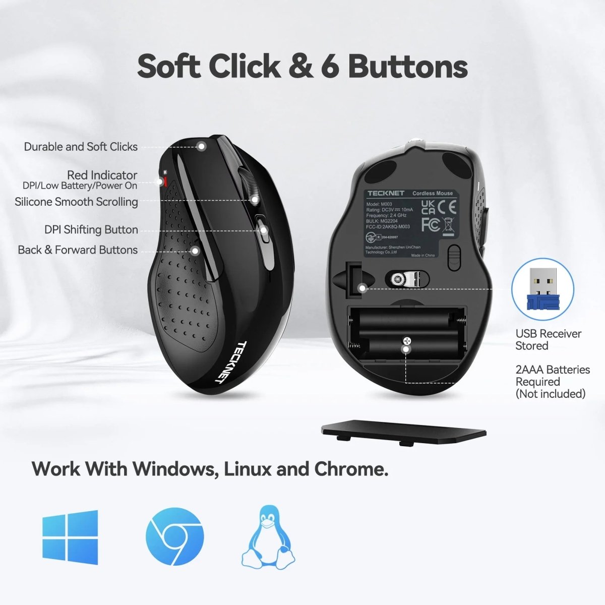 TECKNETTECKNET Battery Powered 2.4G 2600 DPI Wireless Mouse - [Color/Material] [Main Feature] for [Target Device/Scenario]