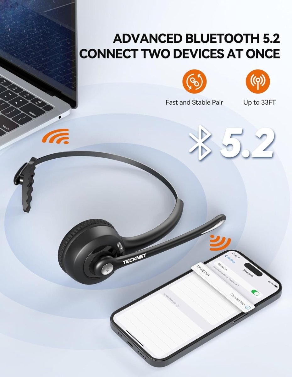 TECKNETTECKNET Bluetooth Headset, Wireless Headset with Noise Canceling Microphone for Trucker, On - Ear Bluetooth Headphone with Mute Mic for Work - [Color/Material] [Main Feature] for [Target Device/Scenario]