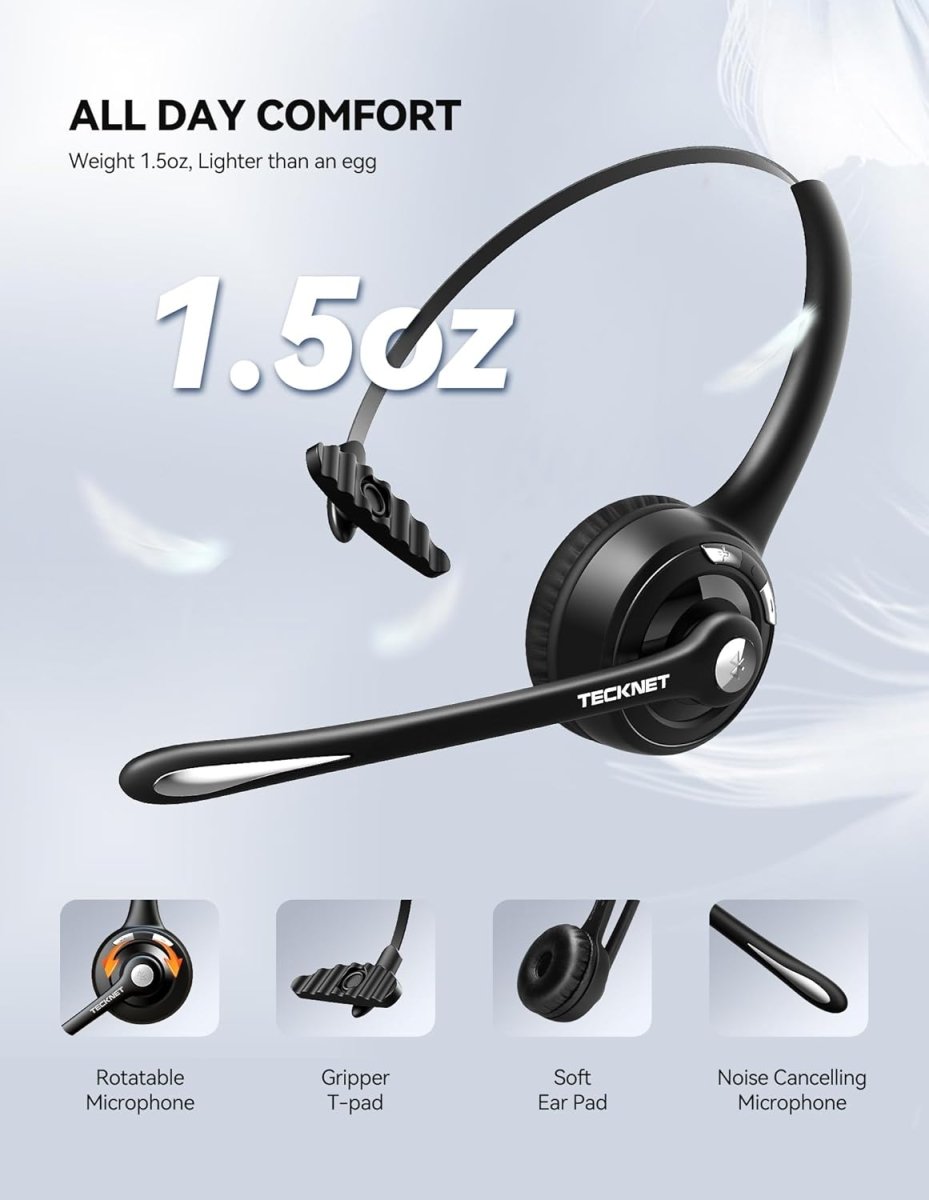 TECKNETTECKNET Bluetooth Headset, Wireless Headset with Noise Canceling Microphone for Trucker, On - Ear Bluetooth Headphone with Mute Mic for Work - [Color/Material] [Main Feature] for [Target Device/Scenario]