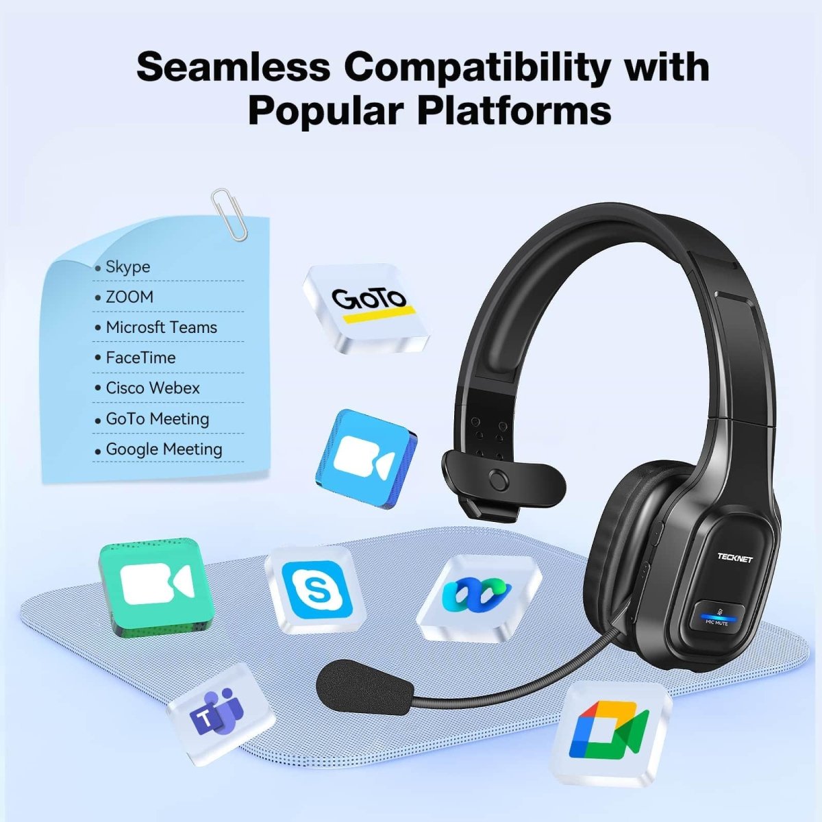 TECKNETTECKNET Bluetooth Headset With Mic Noise Canceling - [Color/Material] [Main Feature] for [Target Device/Scenario]