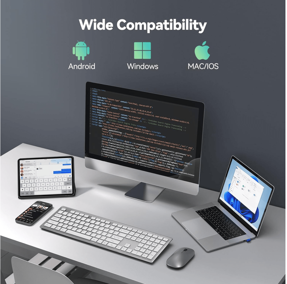 TECKNETTECKNET Bluetooth Keyboard Rechargeable, 4 - Device Free Switching (2.4G+BT), Ultra - Slim Full Size Wireless Keyboard, Quiet Typing, for PC/Laptop/Smart TV/Phone, Adjustable Stand, 12 Multimedia Keys - [Color/Material] [Main Feature] for [Target Device/Scenario]