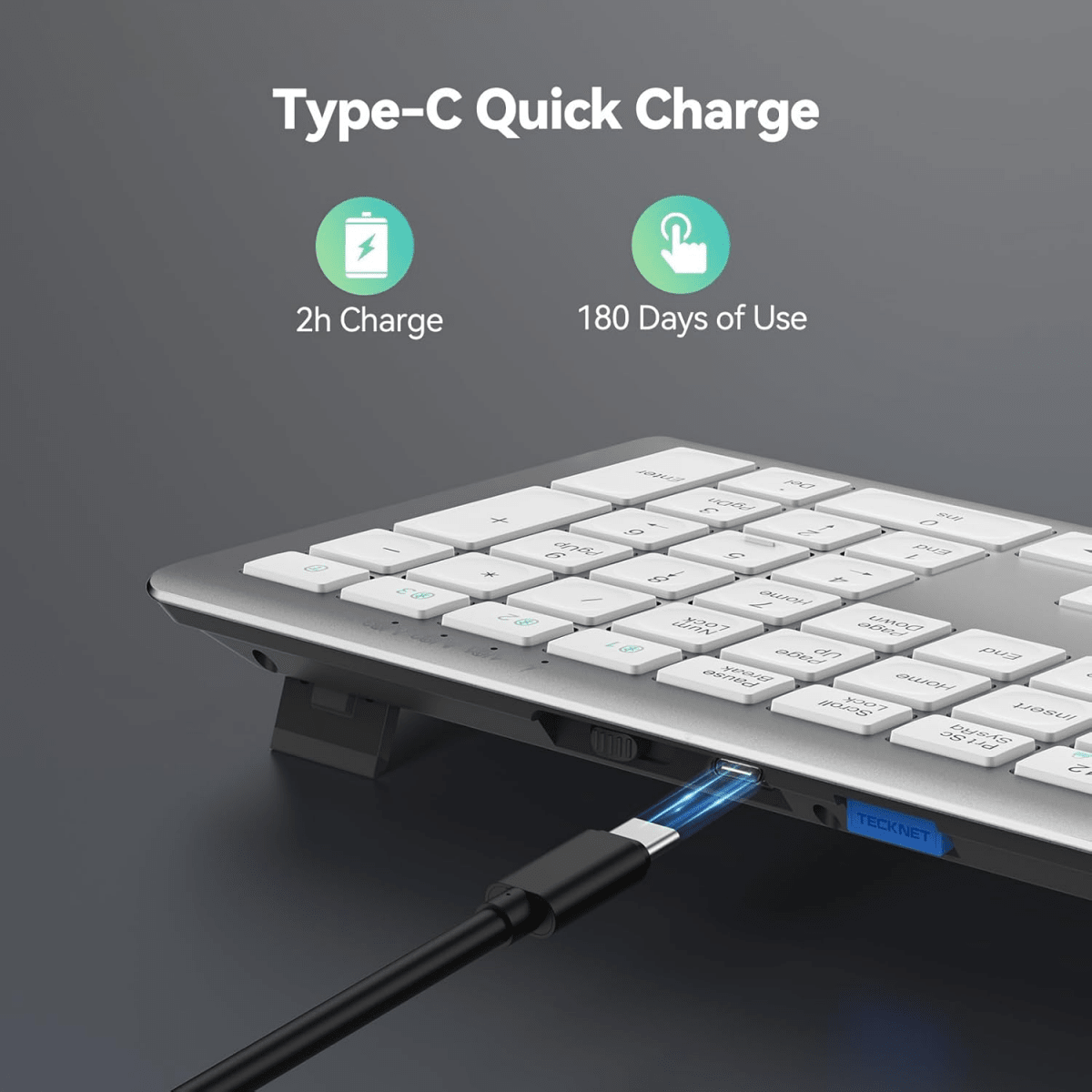TECKNETTECKNET Bluetooth Keyboard Rechargeable, 4 - Device Free Switching (2.4G+BT), Ultra - Slim Full Size Wireless Keyboard, Quiet Typing, for PC/Laptop/Smart TV/Phone, Adjustable Stand, 12 Multimedia Keys - [Color/Material] [Main Feature] for [Target Device/Scenario]