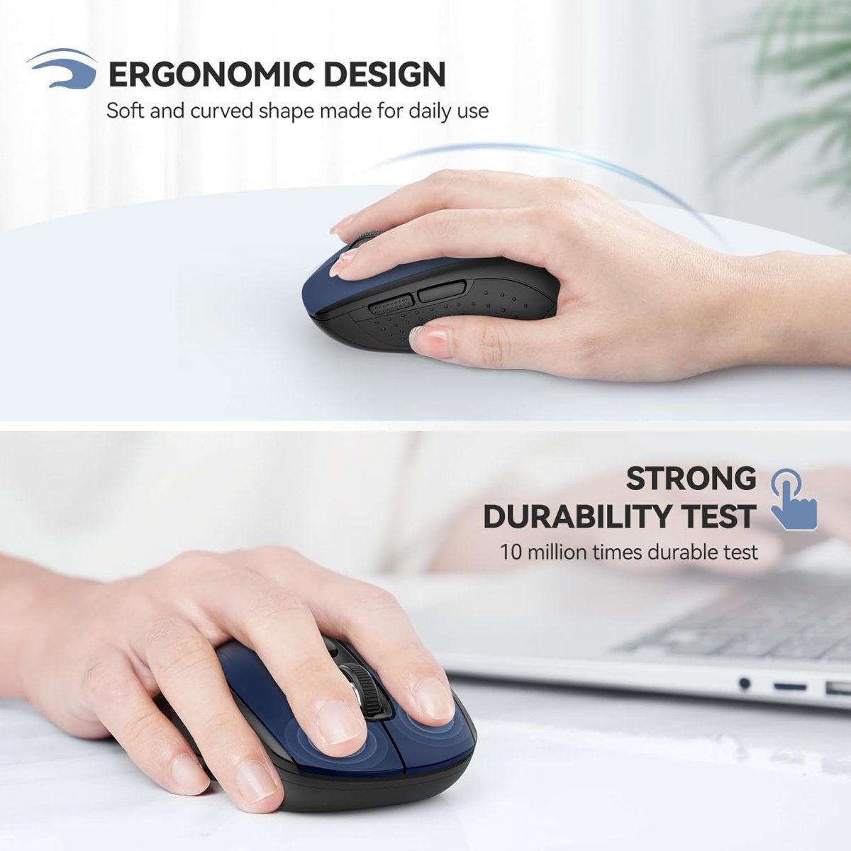 TECKNETTECKNET Bluetooth Mouse, 4000DPI Wireless Mice for Laptop 2 - in - 1(BT 5.0/3.0+2.4Ghz) Computer Mouse with USB Receiver for Mac (USB - A+Bluetooth, Blue) - [Color/Material] [Main Feature] for [Target Device/Scenario]