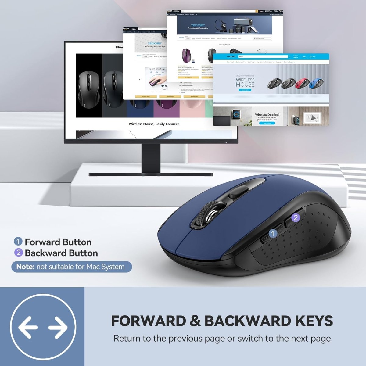 TECKNETTECKNET Bluetooth Mouse, 4000DPI Wireless Mice for Laptop 2 - in - 1(BT 5.0/3.0+2.4Ghz) Computer Mouse with USB Receiver for Mac (USB - A+Bluetooth, Blue) - [Color/Material] [Main Feature] for [Target Device/Scenario]