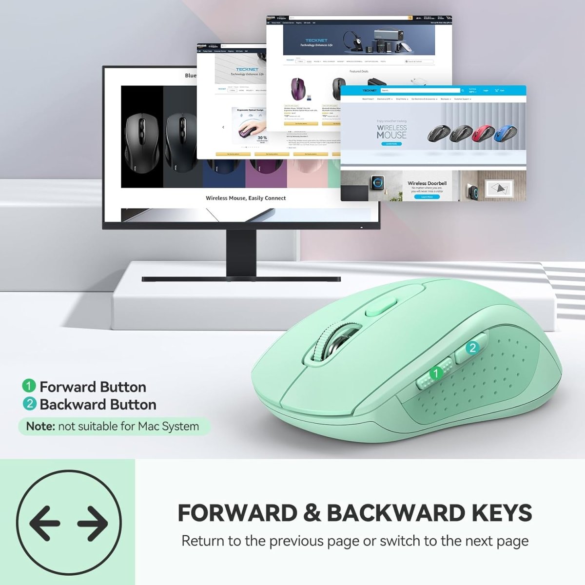 TECKNETTECKNET Bluetooth Mouse, 4000DPI Wireless Mice for Laptop 2 - in - 1(BT 5.0/3.0+2.4Ghz) Computer Portable PC Mouse Wireless with USB Receiver for Mac (USB - A+Bluetooth, Green) - [Color/Material] [Main Feature] for [Target Device/Scenario]