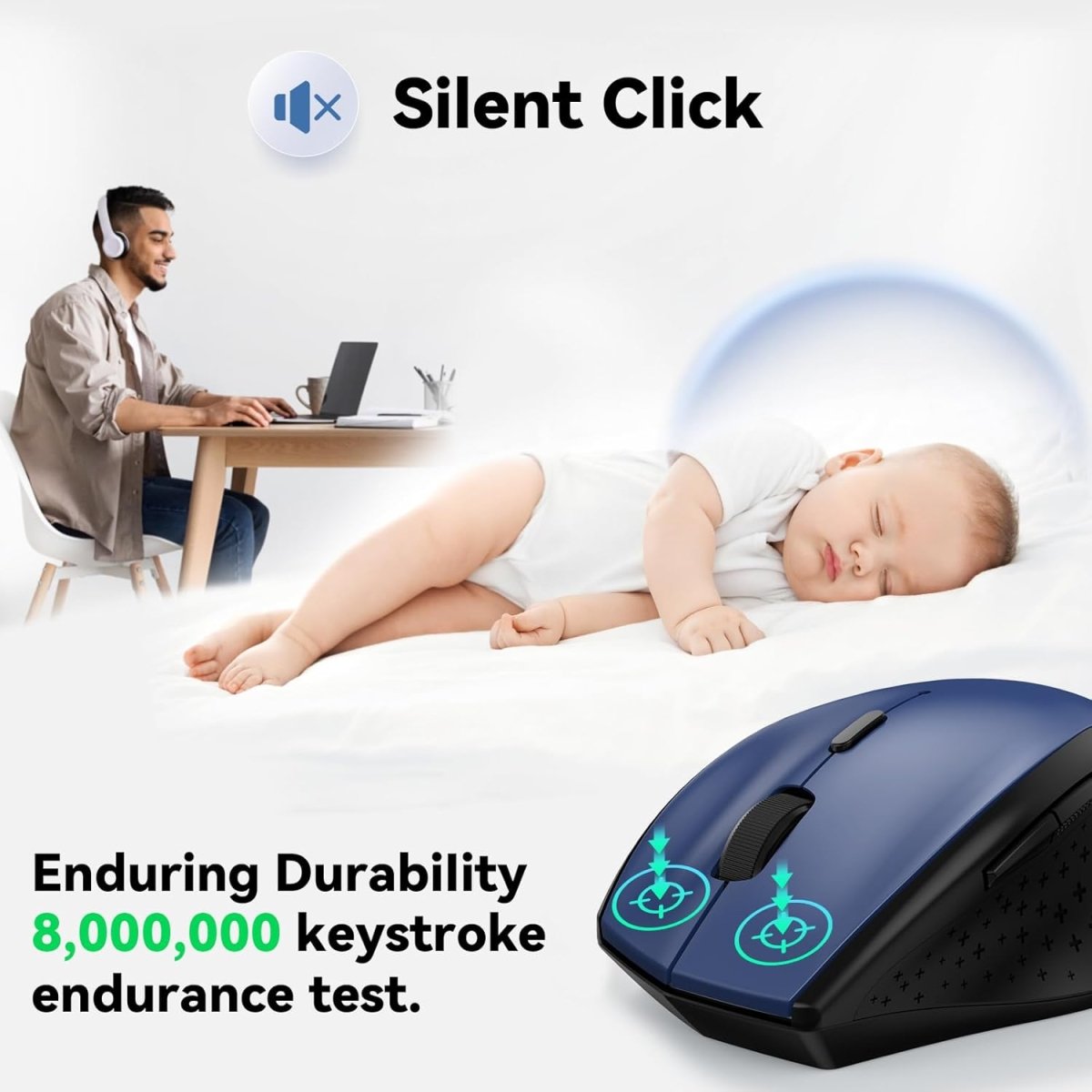 TECKNETTECKNET Bluetooth Mouse, 4000DPI Wireless Mice for Laptop 2 - in - 1(BT 5.0/3.0+2.4Ghz) Computer Portable PC Mouse Wireless with USB Receiver for Mac (USB - A+Bluetooth, Blue) - [Color/Material] [Main Feature] for [Target Device/Scenario]