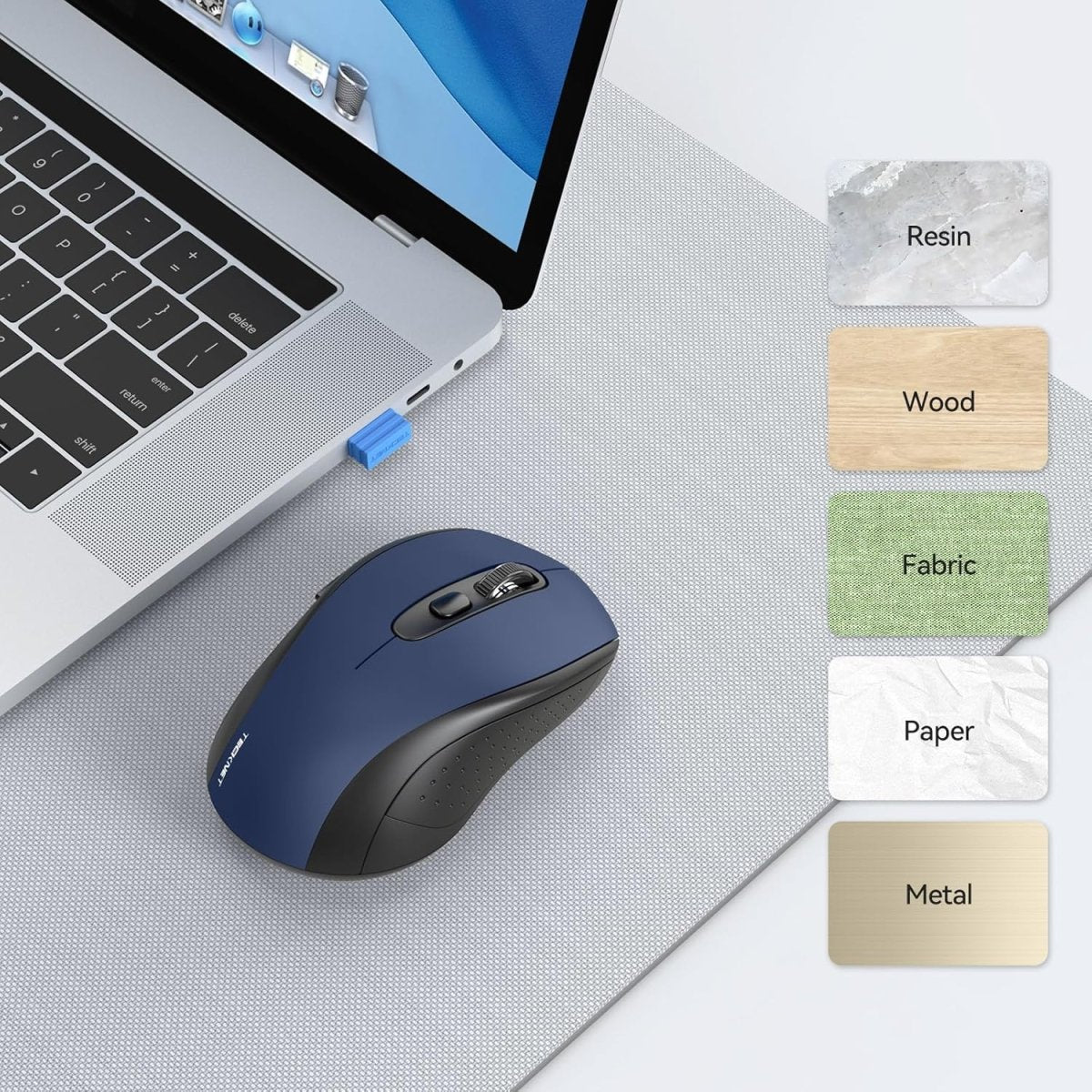 TECKNETTECKNET Bluetooth Mouse, 4000DPI Wireless Mice for Laptop 2 - in - 1(BT 5.0/3.0+2.4Ghz) Computer Portable PC Mouse Wireless with USB Receiver for Mac (USB - A+Bluetooth, Blue) - [Color/Material] [Main Feature] for [Target Device/Scenario]