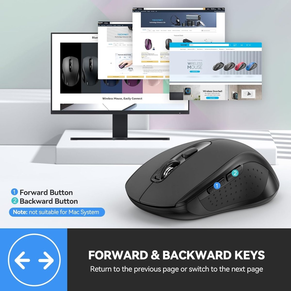 TECKNETTECKNET Bluetooth Mouse, 4000DPI Wireless Mice for Laptop 2 - in - 1(BT 5.0/3.0+2.4Ghz) Computer Portable PC Mouse Wireless with USB Receiver for Mac (USB - A+Bluetooth, Black) - [Color/Material] [Main Feature] for [Target Device/Scenario]