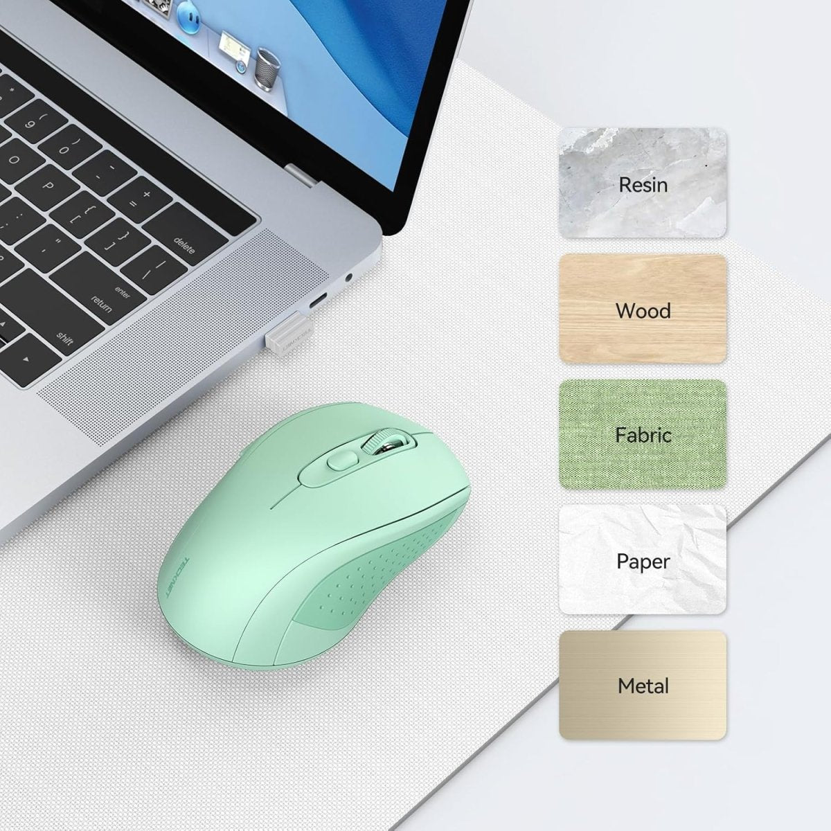 TECKNETTECKNET Bluetooth Mouse, 4000DPI Wireless Mice for Laptop 2 - in - 1(BT 5.0/3.0+2.4Ghz) Computer Portable PC Mouse Wireless with USB Receiver for Mac (USB - A+Bluetooth, Green) - [Color/Material] [Main Feature] for [Target Device/Scenario]