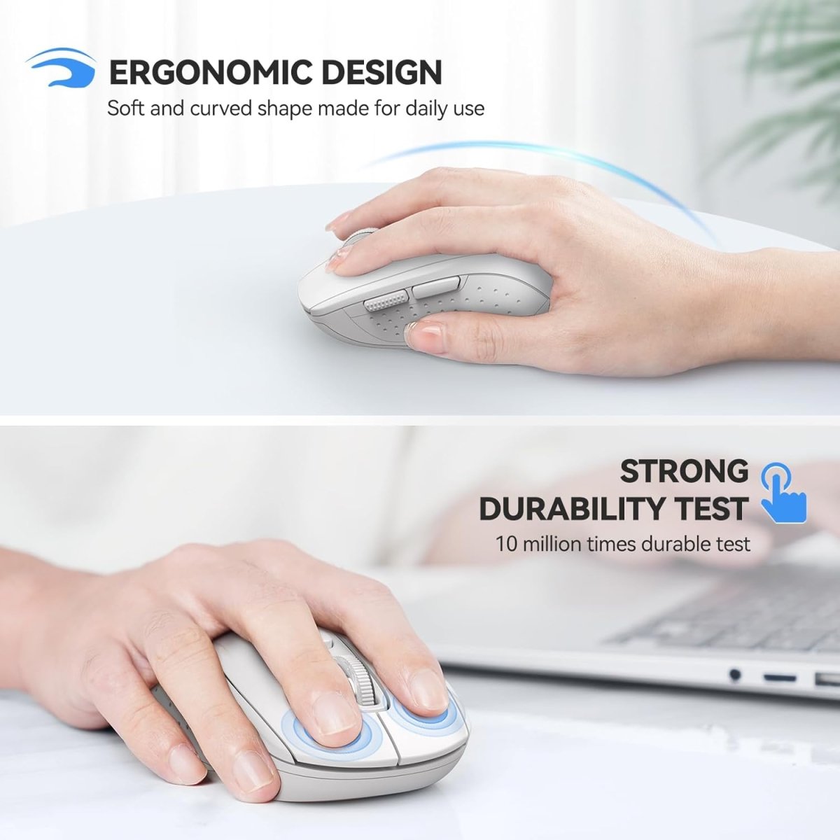 TECKNETTECKNET Bluetooth Mouse, 4000DPI Wireless Mice for Laptop 2 - in - 1(BT 5.0/3.0+2.4Ghz) Computer Portable PC Mouse Wireless with USB Receiver for Mac (USB - A+Bluetooth, White) - [Color/Material] [Main Feature] for [Target Device/Scenario]