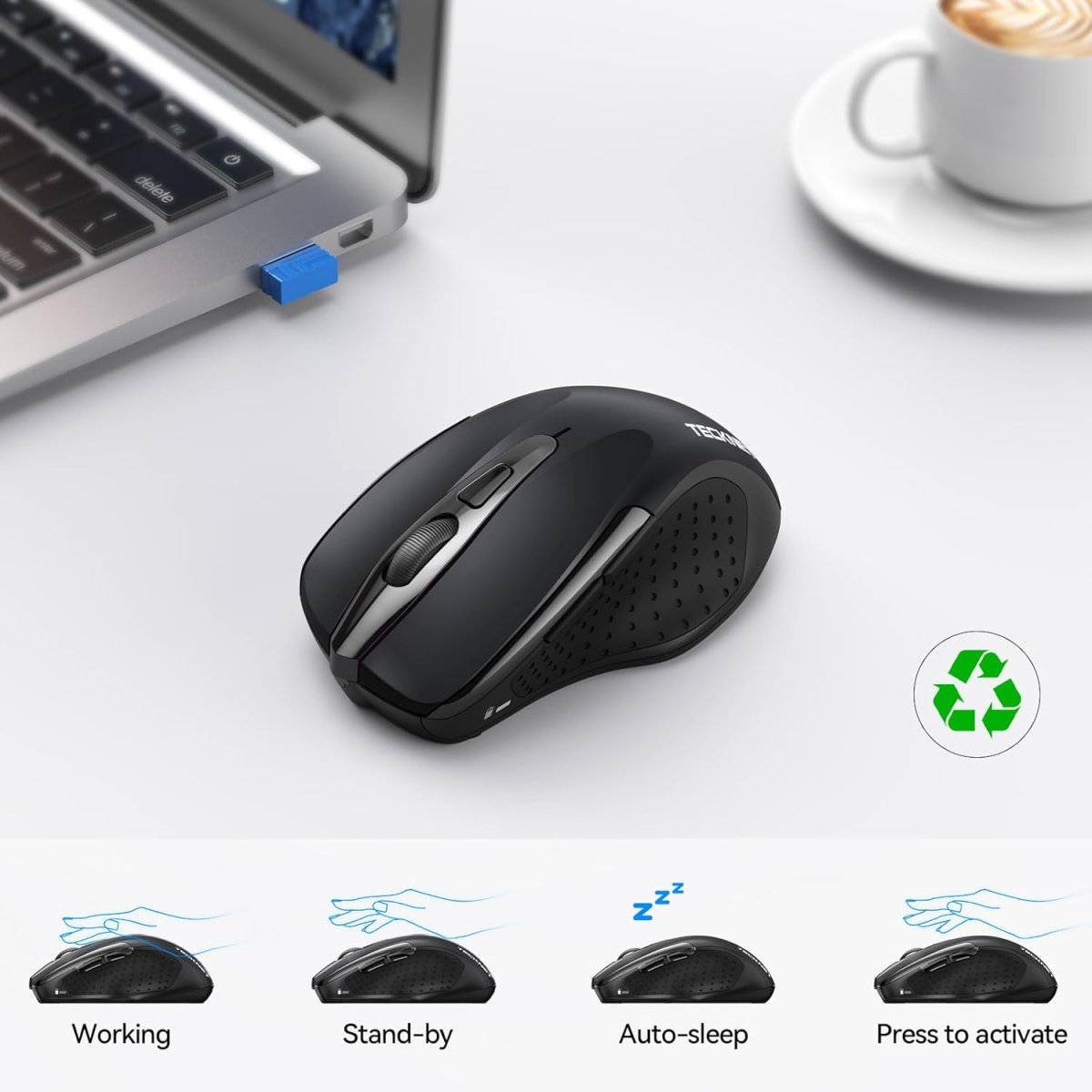 TECKNETTECKNET Bluetooth Mouse, 4800DPI Wireless Mouse Computer Silent Click USB Mice Bluetooth 3.0/5.0 and 2.4GHz Connectivity with 6 Adjustable DPI, 30 Months Battery Life Cordless Mouse for Laptop - [Color/Material] [Main Feature] for [Target Device/Scenario]