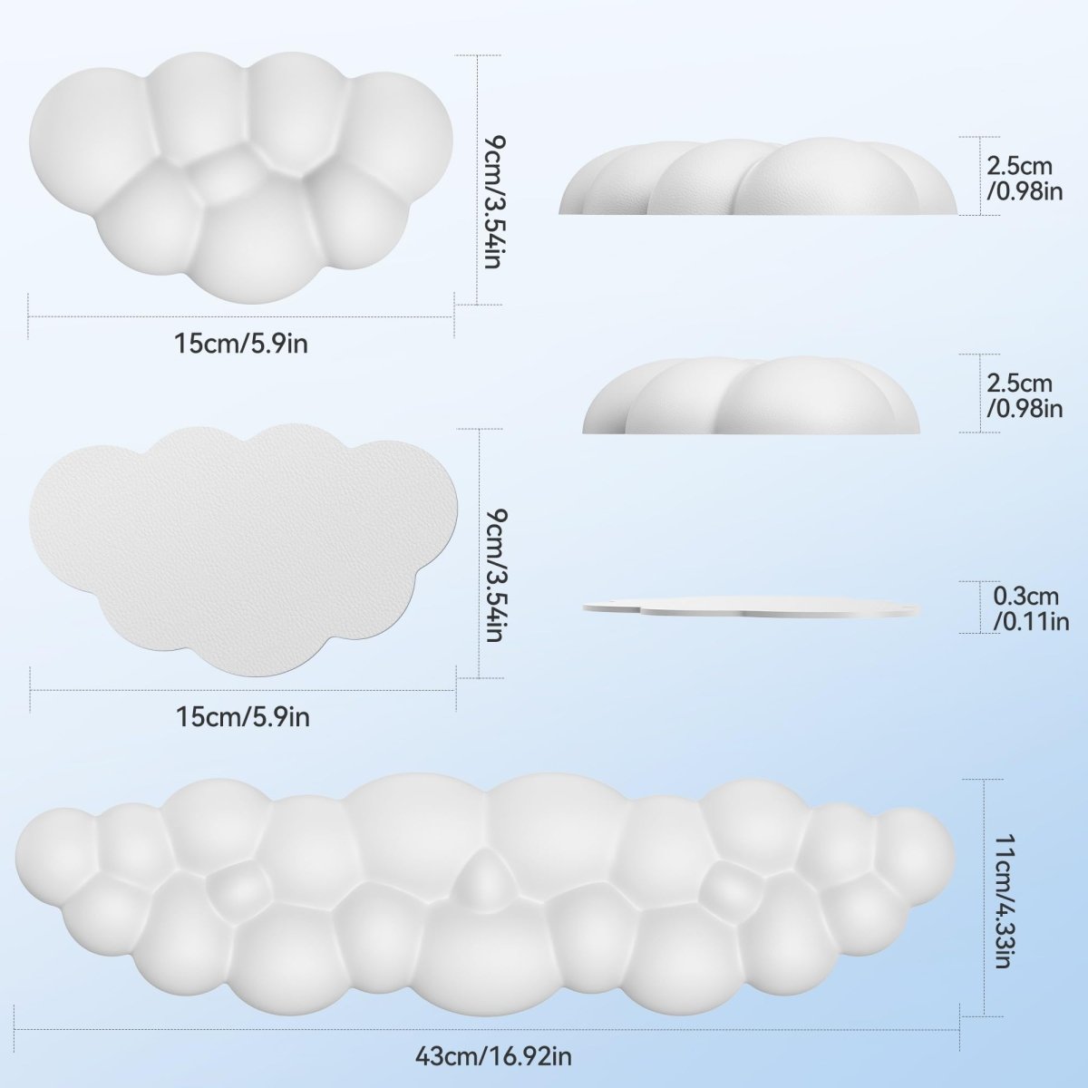 TECKNET Cloud Keyboard Wrist Rest Set, Cloud Wrist Rest with Non-Slip