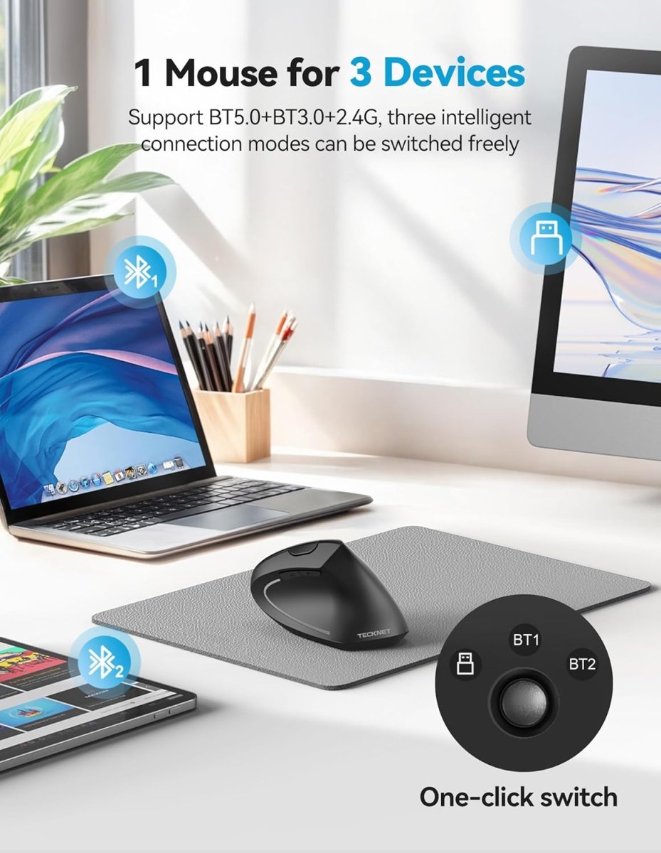 TECKNETTECKNET Ergonomic Mouse, Rechargeable 2.4G+Bluetooth Vertical Mice 6 DPI Adjustable - [Color/Material] [Main Feature] for [Target Device/Scenario]