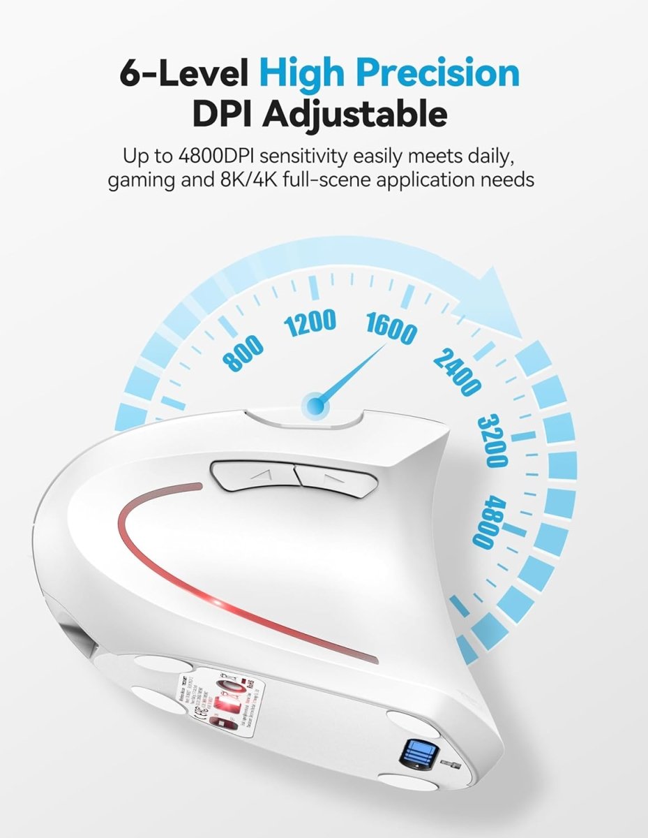 TECKNETTECKNET Ergonomic Mouse, Rechargeable 2.4G+Bluetooth Vertical Mice 6 DPI Adjustable, Wireless Optical Carpal Tunnel Mouse Right Hand, Multi Device for Laptop, PC, Computer, MacBook, iPad - White - [Color/Material] [Main Feature] for [Target Device/Scenario]