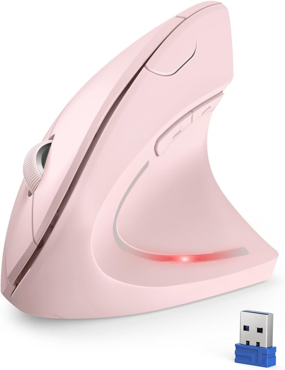 TECKNETTECKNET Ergonomic Mouse, Rechargeable 2.4G+Bluetooth Vertical Mice 6 DPI Adjustable, Wireless Optical Carpal Tunnel Mouse Right Hand, Multi Device for Laptop, PC, Computer, MacBook, iPad - Pink - [Color/Material] [Main Feature] for [Target Device/Scenario]