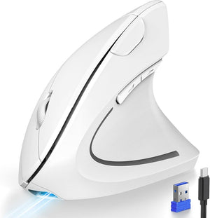 TECKNETTECKNET Ergonomic Mouse, Rechargeable 2.4G+Bluetooth Vertical Mice 6 DPI Adjustable, Wireless Optical Carpal Tunnel Mouse Right Hand, Multi Device for Laptop, PC, Computer, MacBook, iPad - White - [Color/Material] [Main Feature] for [Target Device/Scenario]