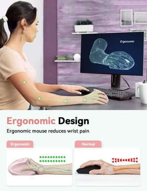 TECKNETTECKNET Ergonomic Mouse, Rechargeable 2.4G+Bluetooth Vertical Mice 6 DPI Adjustable, Wireless Optical Carpal Tunnel Mouse Right Hand, Multi Device for Laptop, PC, Computer, MacBook, iPad - Pink - [Color/Material] [Main Feature] for [Target Device/Scenario]