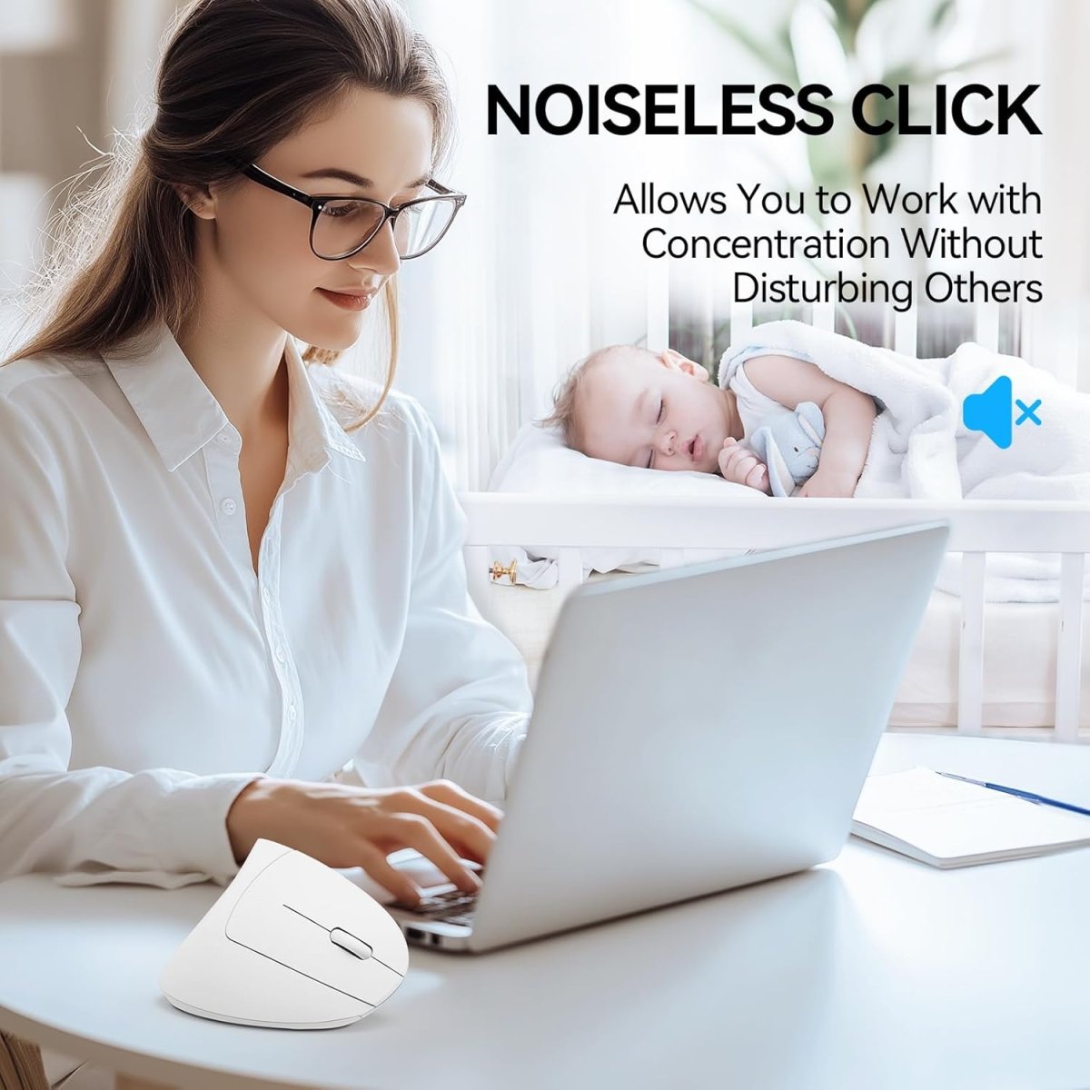 TECKNET Ergonomic Mouse, Wireless Bluetooth Vertical Mouse, 4800 DPI Optical Tracking, 6 Adjustable DPI, Quiet Clicks, 2.4GHz with USB A Receiver, 12 Months Battery, 6 Buttons, Wide