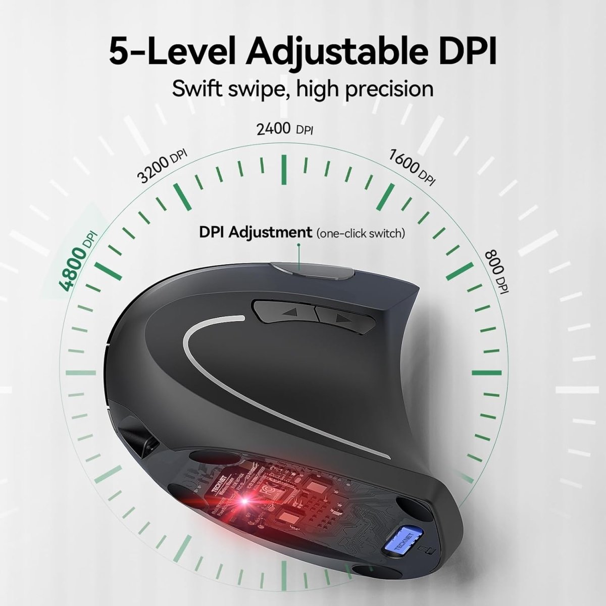 TECKNETTECKNET Ergonomic Mouse, Wireless Bluetooth Vertical Mouse, 4800 DPI Optical Tracking, 6 Adjustable DPI, Quiet Clicks, 2.4GHz with USB A Receiver, 12 Months Battery, 6 Buttons, Wide Compatibility - [Color/Material] [Main Feature] for [Target Device/Scenario]