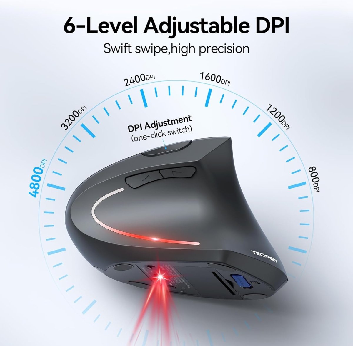 TECKNETTECKNET Ergonomic Mouse, Wireless Bluetooth Vertical Mouse, 4800 DPI Optical Tracking, 6 Adjustable DPI, Quiet Clicks, 2.4GHz with USB A Receiver, 12 Months Battery, 6 Buttons, Wide Compatibility