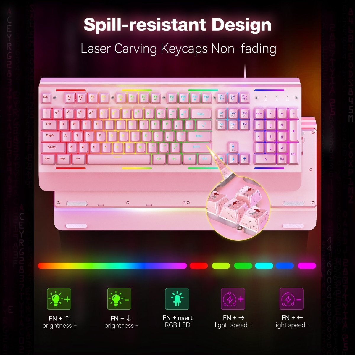 TECKNETTECKNET Gaming Keyboard, USB Wired Computer Keyboard, 15 - Zone RGB Illumination, IP32 Water Resistance, 25 Anti - ghosting Keys, All - Metal Panel (Whisper Quiet Gaming Switch) - [Color/Material] [Main Feature] for [Target Device/Scenario]