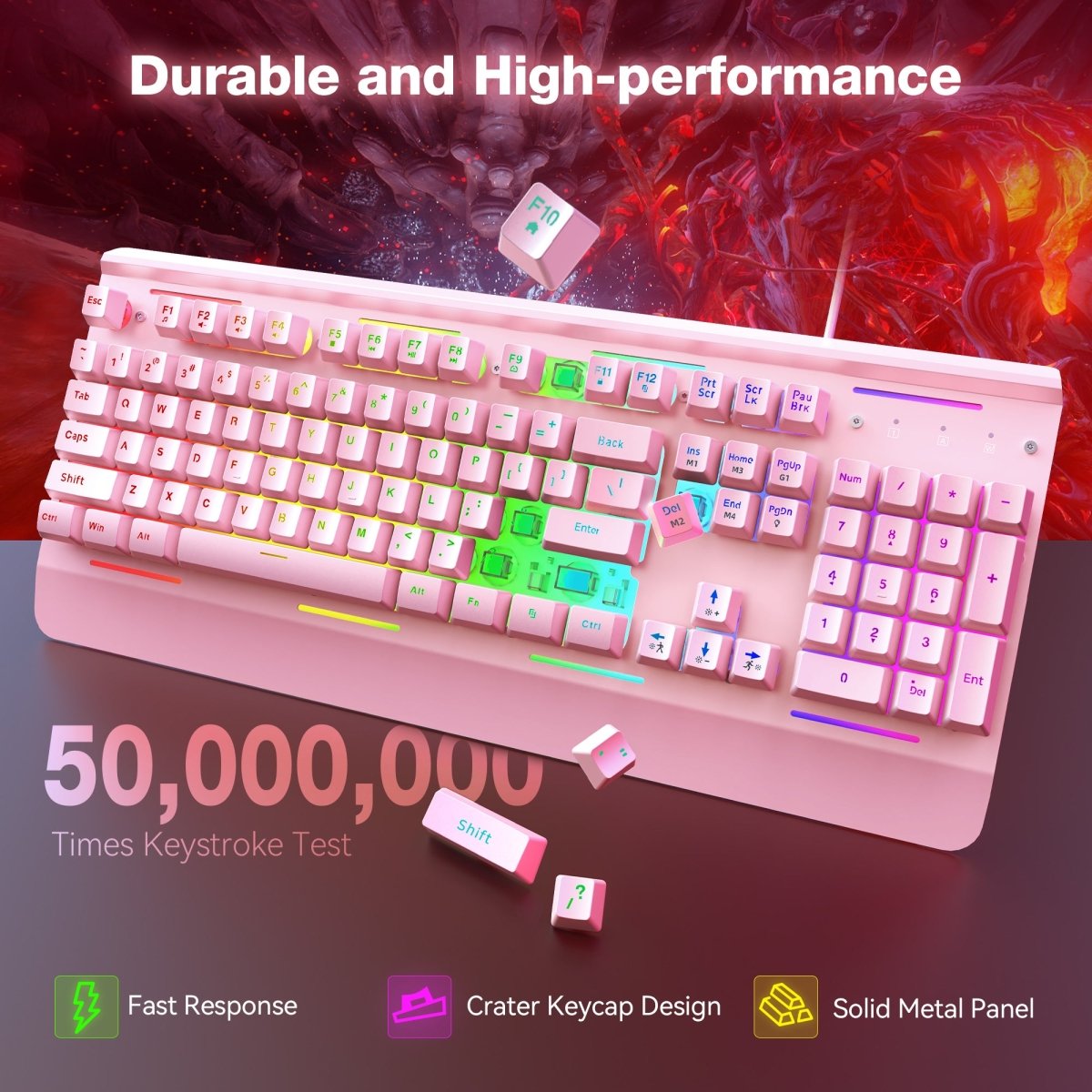 TECKNETTECKNET Gaming Keyboard, USB Wired Computer Keyboard, 15 - Zone RGB Illumination, IP32 Water Resistance, 25 Anti - ghosting Keys, All - Metal Panel (Whisper Quiet Gaming Switch) - [Color/Material] [Main Feature] for [Target Device/Scenario]