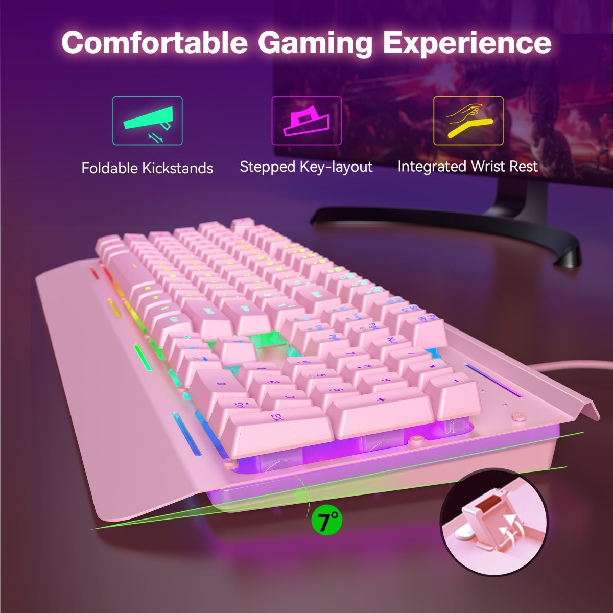 TECKNETTECKNET Gaming Keyboard, USB Wired Computer Keyboard, 15 - Zone RGB Illumination, IP32 Water Resistance, 25 Anti - ghosting Keys, All - Metal Panel (Whisper Quiet Gaming Switch) - [Color/Material] [Main Feature] for [Target Device/Scenario]