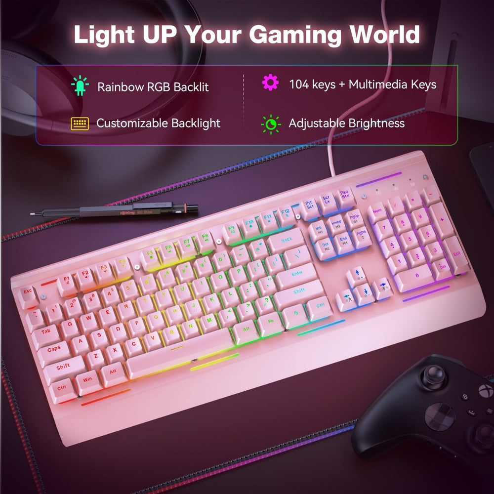 TECKNET Gaming Keyboard, USB Wired Computer Keyboard, 15-Zone RGB Illu