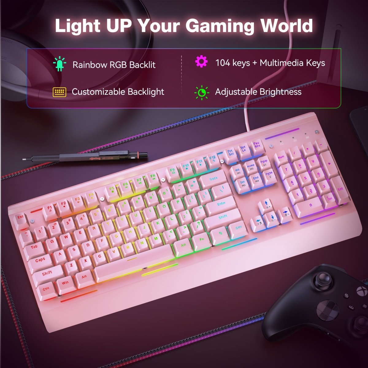 TECKNETTECKNET Gaming Keyboard, USB Wired Computer Keyboard, 15 - Zone RGB Illumination, IP32 Water Resistance, 25 Anti - ghosting Keys, All - Metal Panel (Whisper Quiet Gaming Switch) - [Color/Material] [Main Feature] for [Target Device/Scenario]