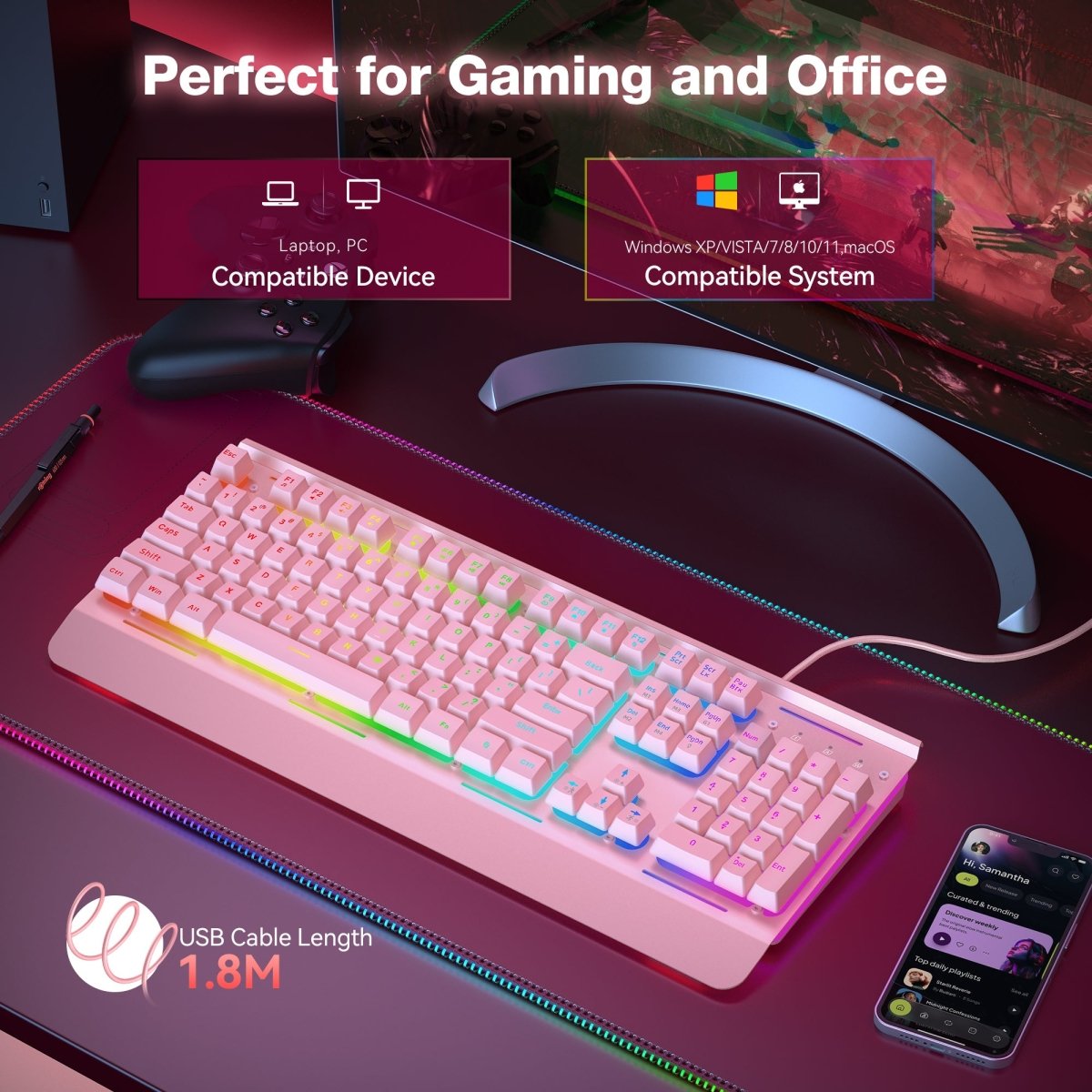 TECKNETTECKNET Gaming Keyboard, USB Wired Computer Keyboard, 15 - Zone RGB Illumination, IP32 Water Resistance, 25 Anti - ghosting Keys, All - Metal Panel (Whisper Quiet Gaming Switch) - [Color/Material] [Main Feature] for [Target Device/Scenario]